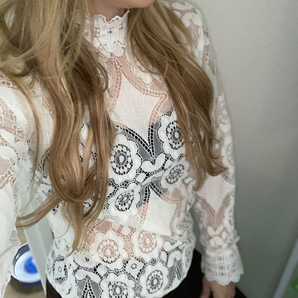 XS Lace crochet white blouse with high neck - Picture 5 of 6
